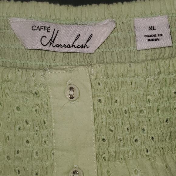 Caffe Marrakech Square Neck Eyelet Lime Green Smocked Blouse Size XL - Picture 3 of 8